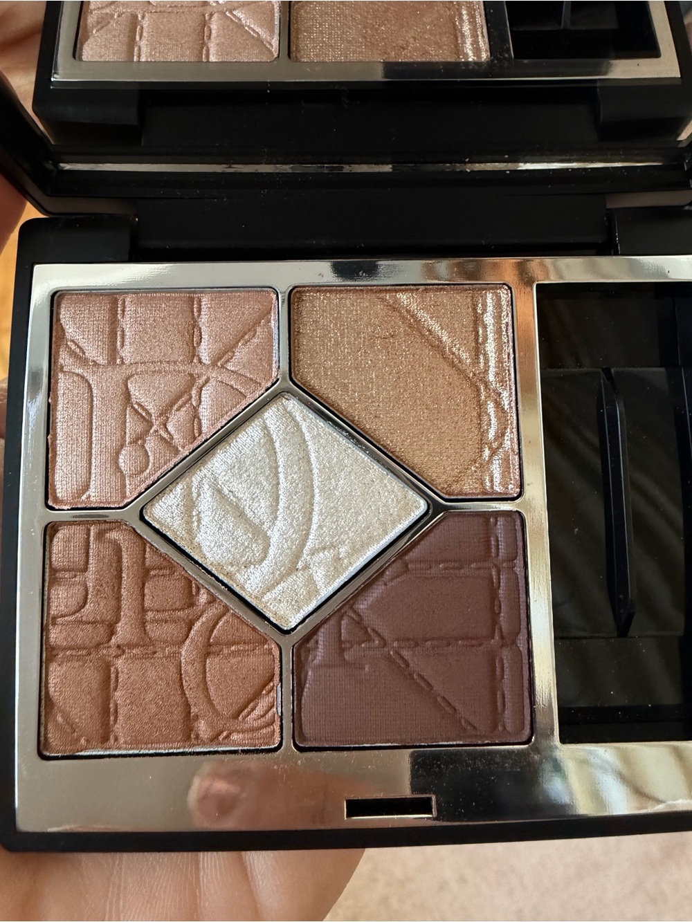 Dior Black Quilted Leather Compact with Silver Logo
